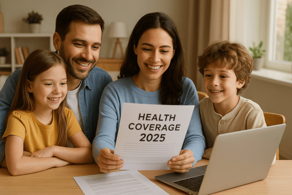 Family in the USA researching affordable health insurance in 2025